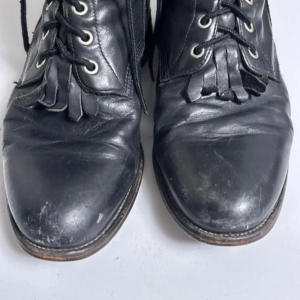Vintage Justin Lace Up Boots 8.5 D Black Leather Kiltie Work Packer Conductor